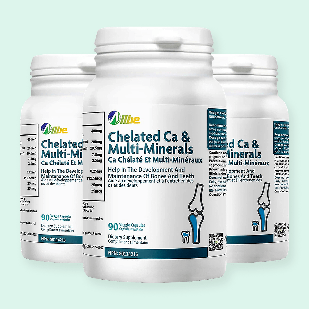 Allbe Chelated Ca & Multi-Minerals - Bone Health Support (90 Capsules)