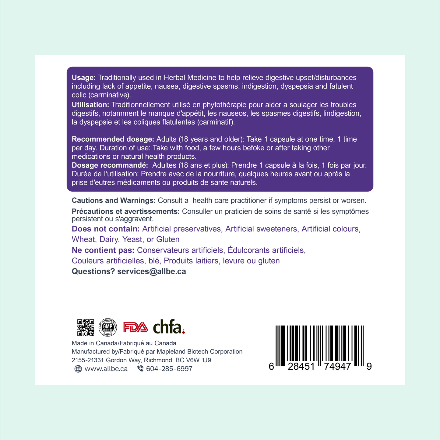 Allbe Gastric Relief - Digestive Health Support (90 Capsules)