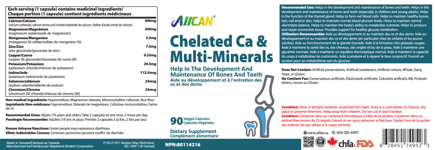 Chelated Ca & Multi-Minerals - Bone Health Support