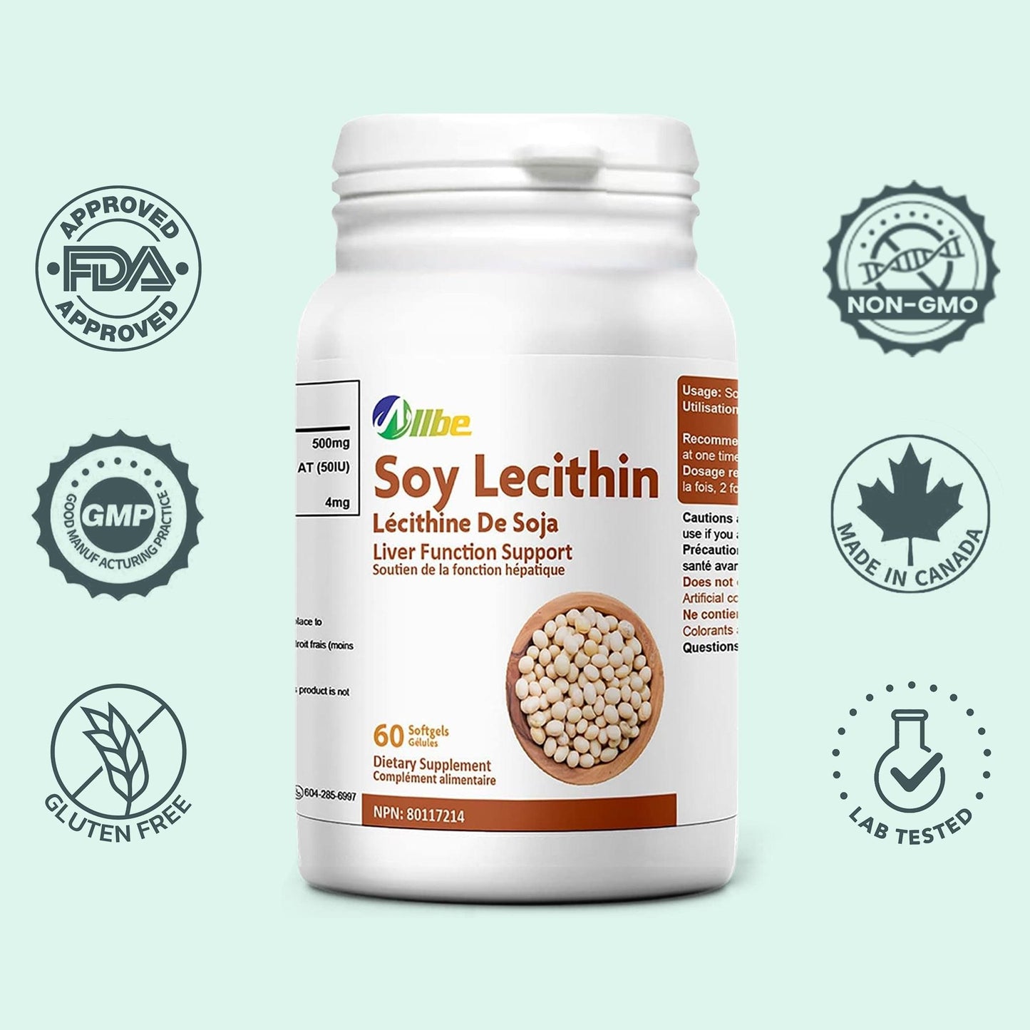 Allbe Soy Lecithin - Liver Health Support (60 Softgels)