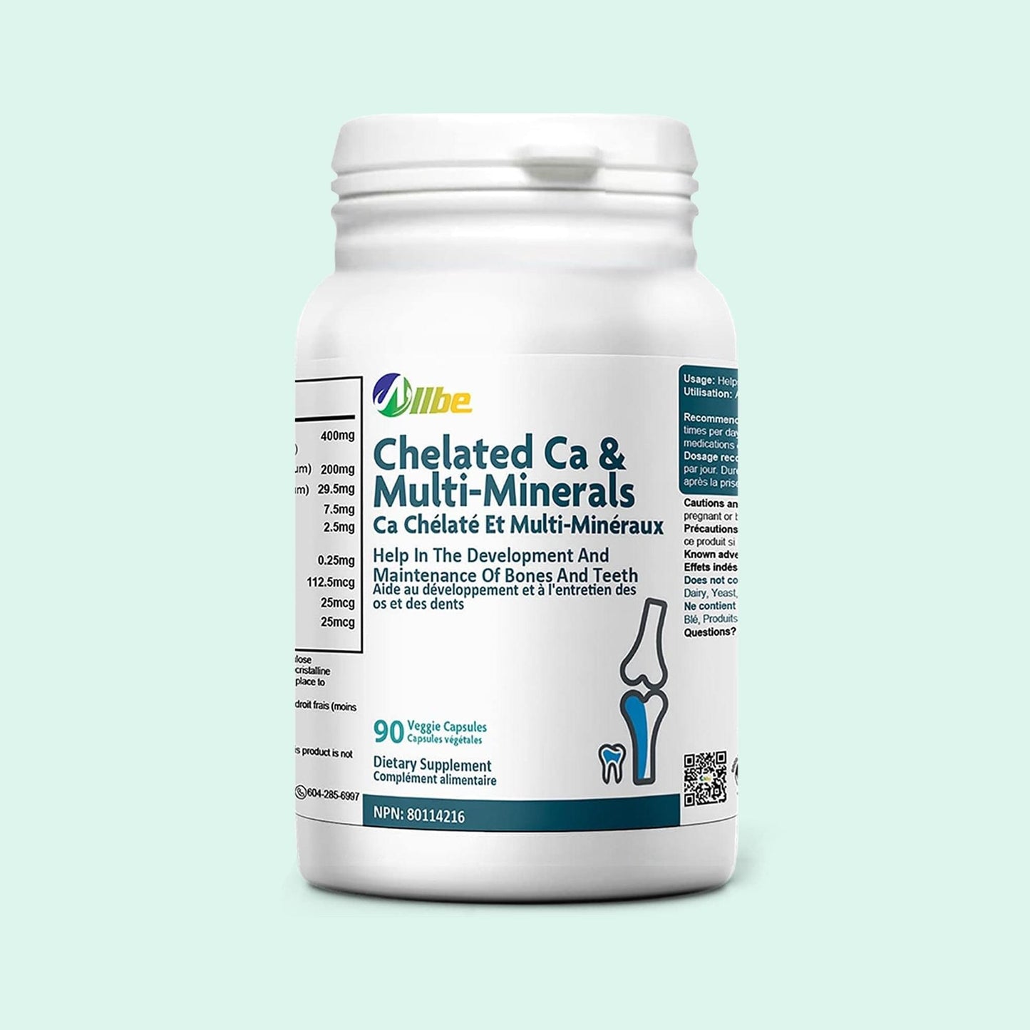 Allbe Chelated Ca & Multi-Minerals - Bone Health Support (90 Capsules)