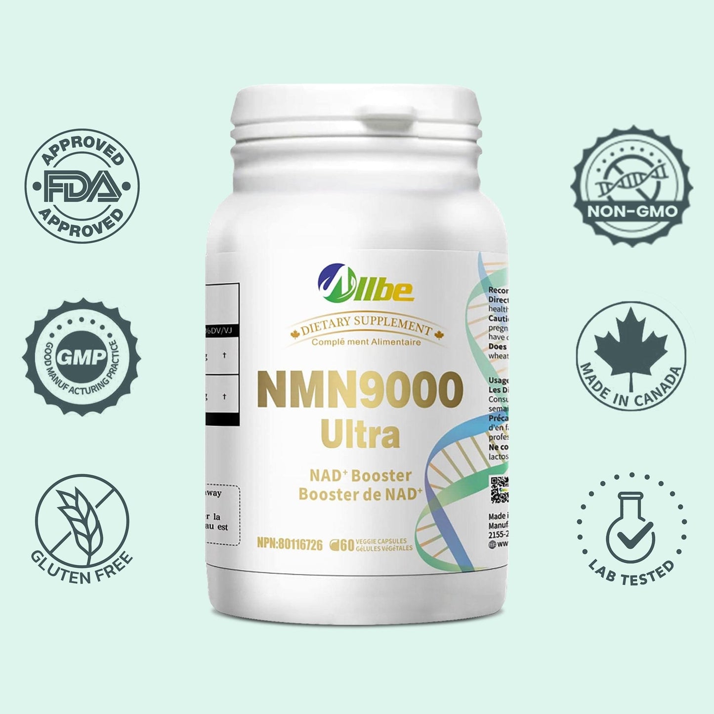 Allbe NMN 9000 Ultra – NAD+ Support (60 Capsules)